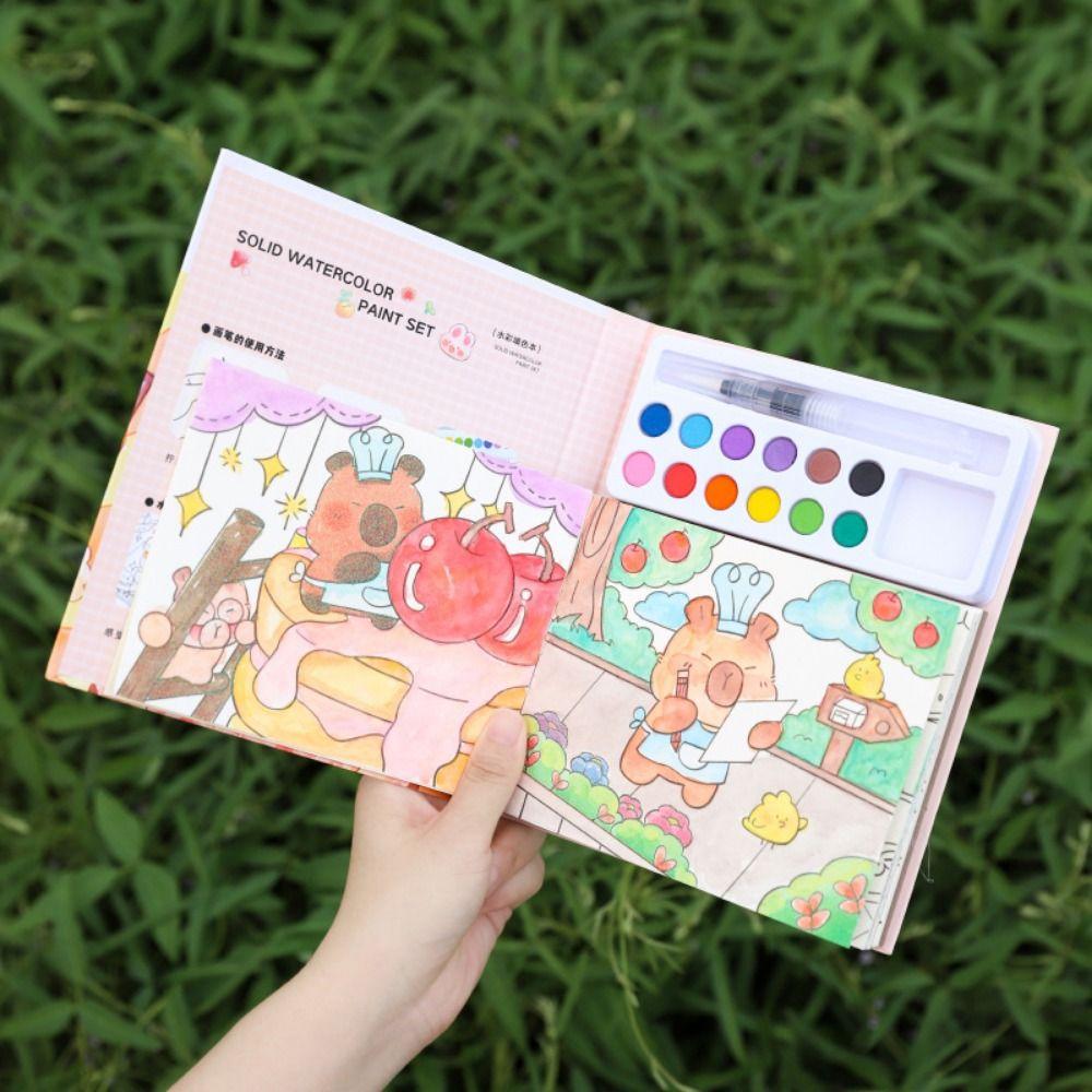 with 10-Color Pigment Blocks Blank Doodle Book Set Watercolor Coloring Set Art Painting Supplies