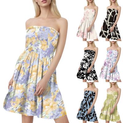 Женские летние платья Модные женские повседневные платья-бандо с цветочным принтом без рукавов