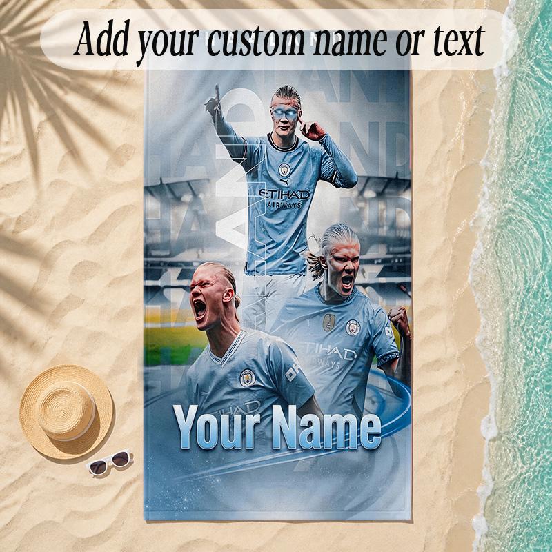 Beach TowelErling Haaland Custom Name Text Personalized Soft Towel for Beach Pool Indoor Home Decor Gift