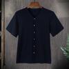Men Button Down T-shirt Solid Color V-Neck Short Sleeve Tee Shirt Summer Casual Breathable Top for Daily Wear Street