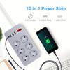 EU Plug Power Strip with 6  AC Outlets 4 USB Ports 1 Type-C Wall Mount Flat Plug, Multitap Extension Cord Electrical Socket