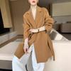Women's High-End Double-Faced Wool Coat - New Autumn/Winter Style, Loose Mid-Length, Tie-Waist, 100% Wool Fashion Coat.