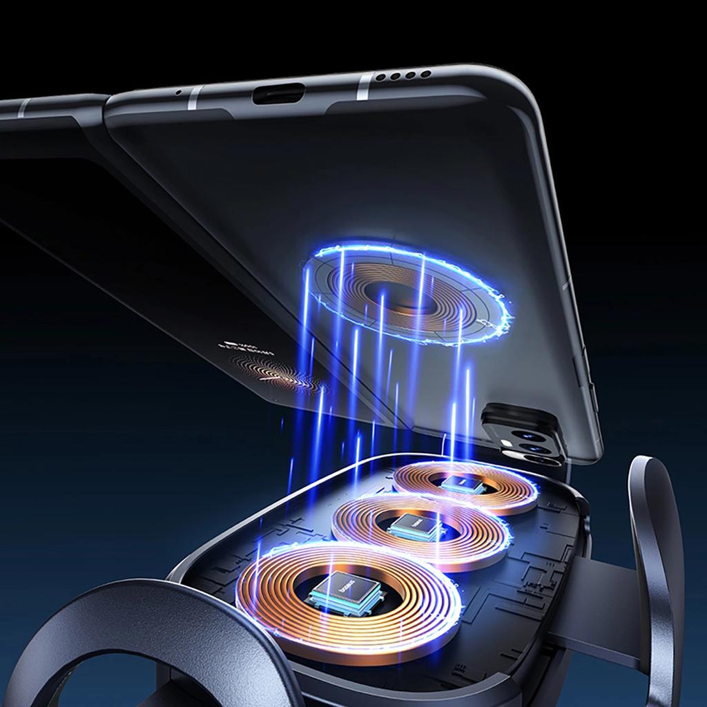 Baseus Lightchaser Bs-Cm029 Car Holder With Triple Coil Inductive Charger - Black