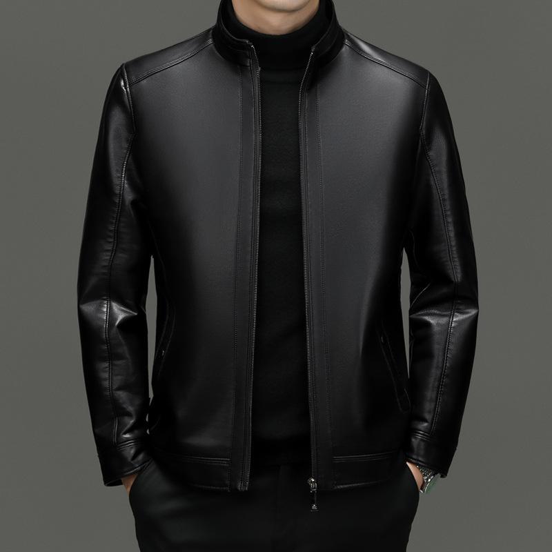 Куртка из натуральной кожи для мужчин среднего возраста, повседневная куртка из овчины с воротником-стойкой, кожаная куртка весна-осень-зима