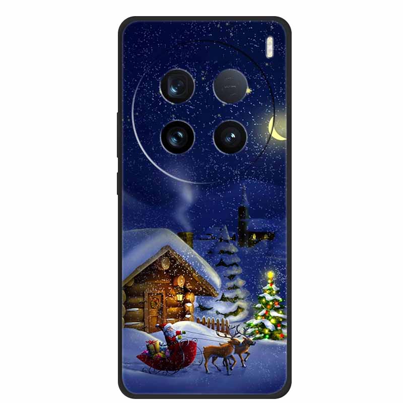 Christmas Phone Cases For Vivo X100 Ultra Pro 5G Case Black Silicone TPU Soft Cover For vivo X100 6.78" Santa Claus Bumper Funda
