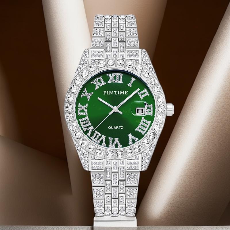 Часы в стиле хип-хоп, роскошные, блестящие, со стразами, водонепроницаемые, из нержавеющей стали, круглые, кварцевые, мужские, наручные часы, подарок парню