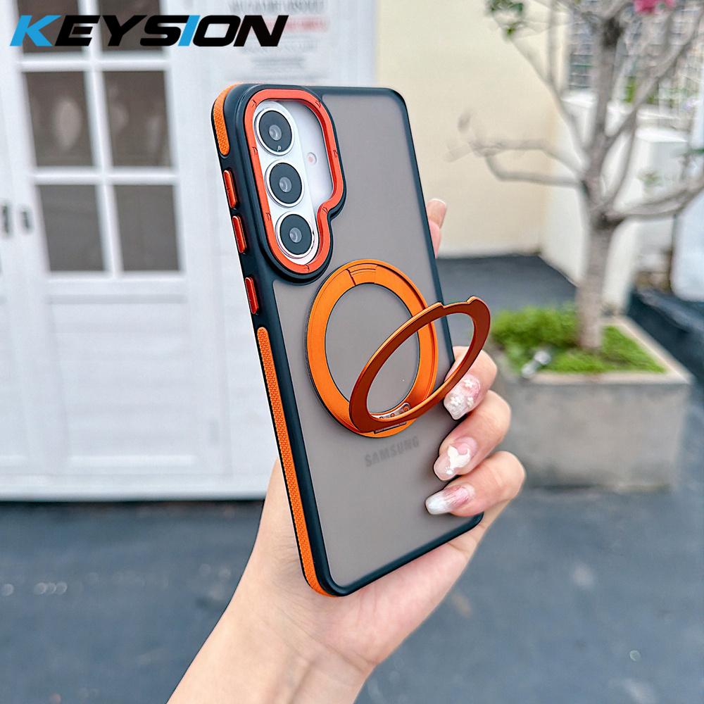 KEYSION Matte Translucent Magnetic Phone Case for Samsung Galaxy S25 S26 Ultra 5G S26+ 360° Rotating Ring Stand Shockproof Cover
