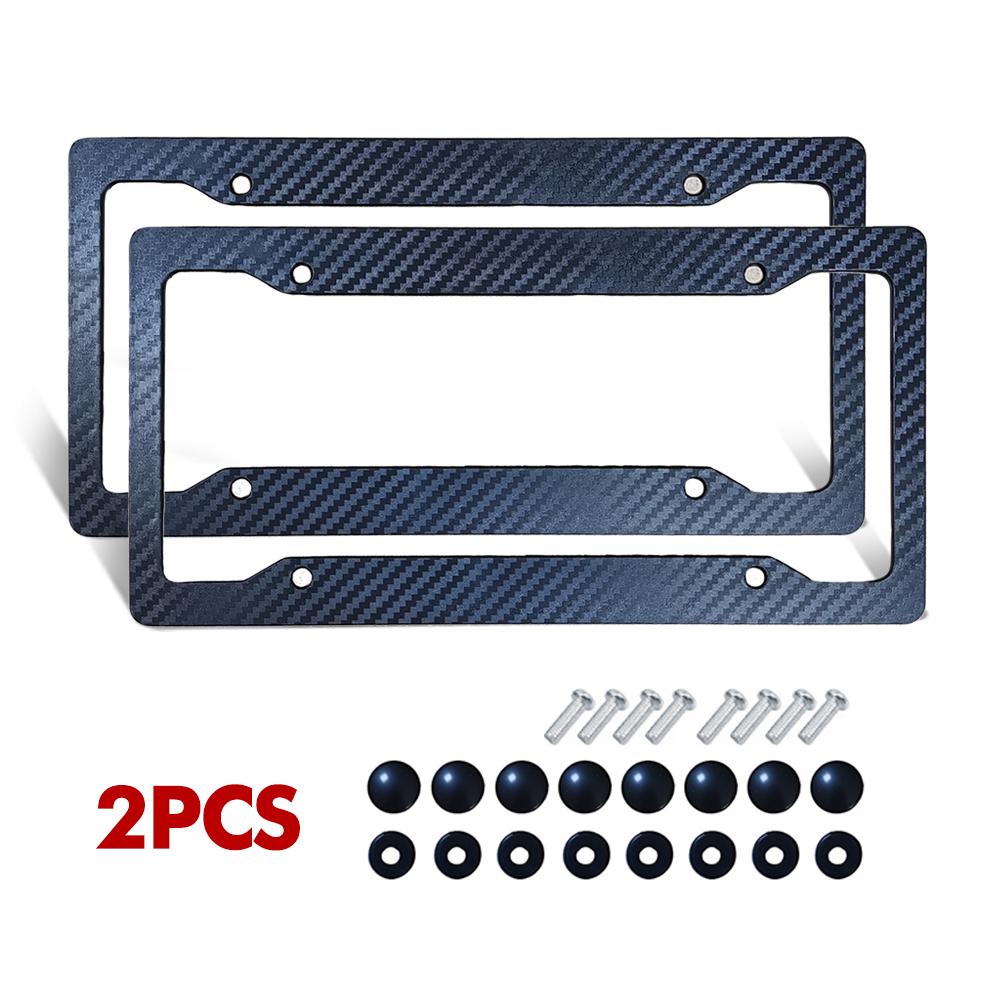 1/2PCS Black Carbon Fiber Pattern ABS License Plate Frame Fiber Black Auto Tag Holder TAG Cover for Front Rear Car Accessories License Plate Covers