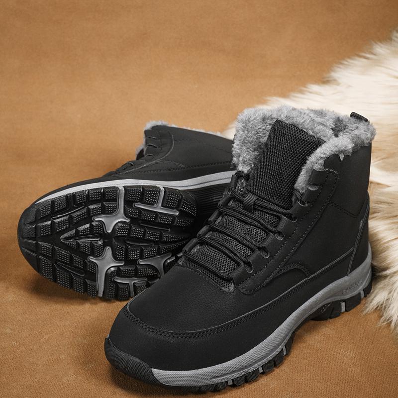 Зимние теплые сноубутсы, уличные водонепроницаемые ботинки для хайкинга с плюшевой подкладкой для мужчин, меховые, для холодной погоды, высокие, мужские хлопковые ботинки