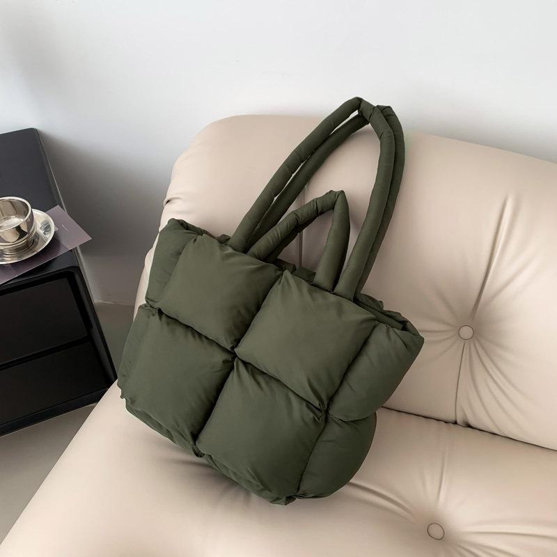 Пуховая сумка, хлопковая одежда, сумка-тоут, высокая версия, женская сумка из хлопка с клетчатым наполнителем, модная сумка через плечо.