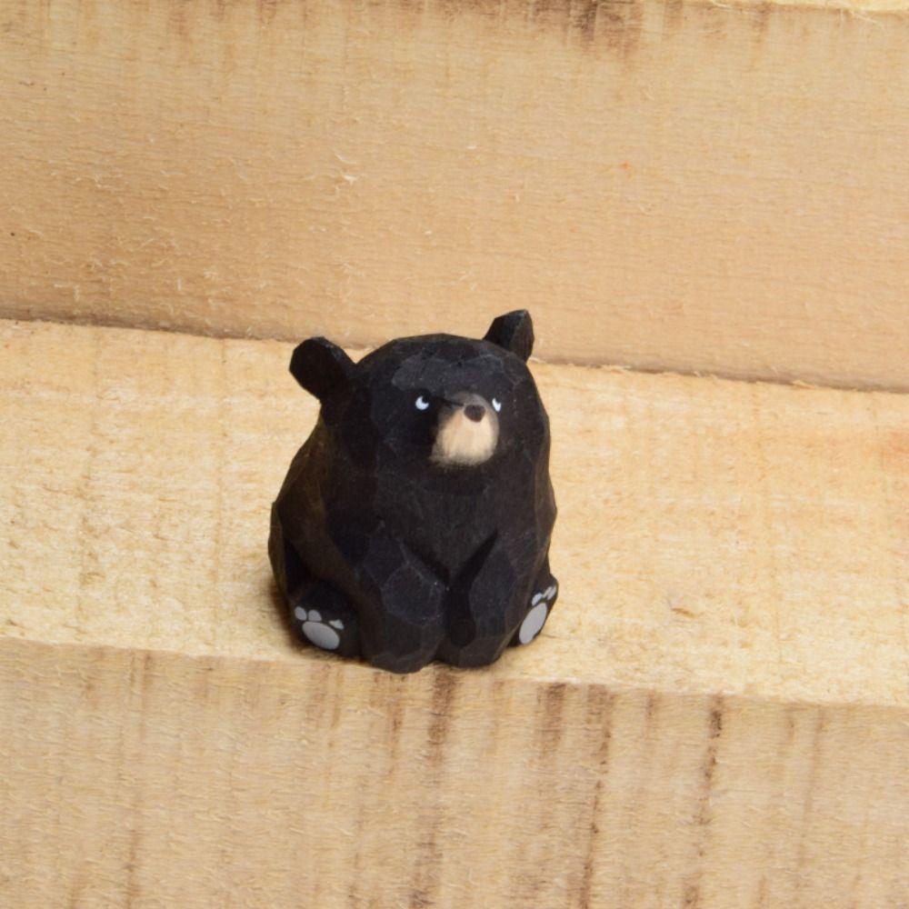 Cute Wooden Bear Figurines Solid Wood Mini Bear Statue Creative Polar Bear Ornament  Car