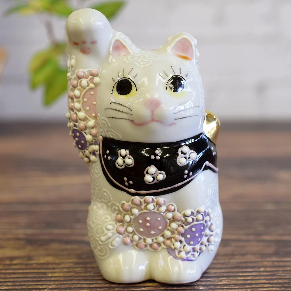 Японский склад манящая фигурка кошки керамическая посуда Кутани изделия правая рука манящая кошка цветок фиолетовый фэн-шуй удача интерьер в японском стиле