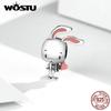 WOSTU Бусины из стерлингового серебра 925 пробы с изображением животных, милый энергичный кулон в виде кролика, подходит для оригинального браслета, ожерелья, ювелирные изделия своими руками