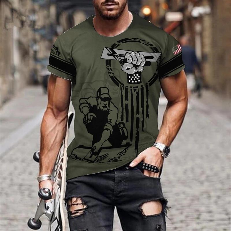 Футболки в стиле плотницкого узора для мужчин, рабочая одежда, летние повседневные топы с коротким рукавом и 3D-принтом, размер 6XL, свободная мужская футболка с круглым вырезом