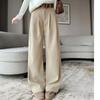 White Pants for Women In Autumn and Winter New Knitted Slim Drapery Plus Velvet Wide-leg Pants Casual Straight Corduroy Suit Pants