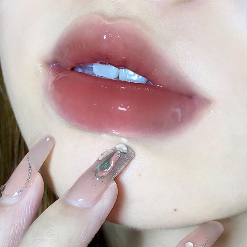 HER ORANGE~Ice Tea Fruit Sense Mirror Lip Glaze Long-lasting Not Easy To Fall Off Into A Transparent Round Tube Glass Lip Gloss Female