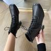 Comfortable Women's Boots Square Toe Mid-calf Boots for Women British Style Thick Front Lace-up Women's Boots