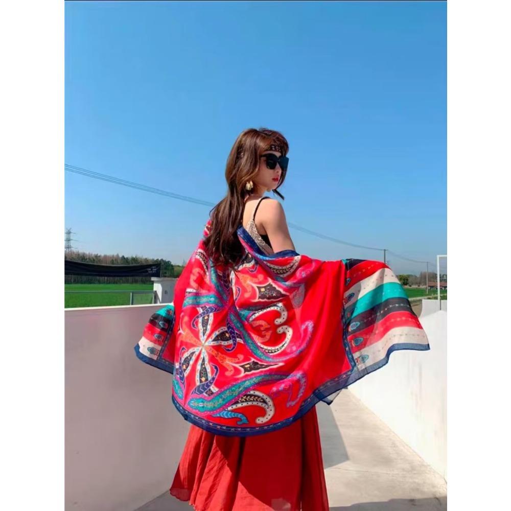 Соленое озеро Чака Туризм на Северо-Западе Этнический стиль Шарф Шелковый шарф Женский Летний Приморский Пляжный Платок Солнцезащитный Тонкий