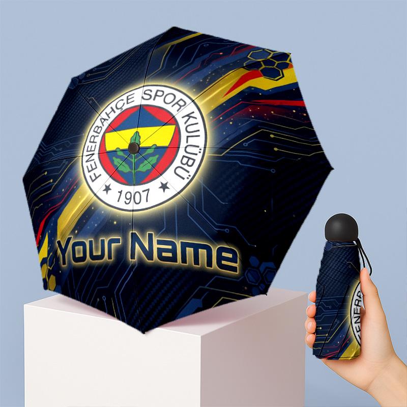 Fenerbahçe FC Manual Five Fold 8 Rib Umbrella Support Custom Text, Lightweight Travel Umbrella