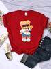 A Young Teday Bear Girl Full Of Vitality Cute Printed T-Shirt Women Fashion Casual Clothing O-Neck Breathable Tshirt Soft Tees