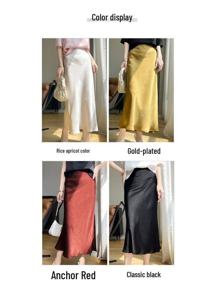 Женская плиссированная юбка-рыбий хвост из высококачественного шелка - лето 2024 г., однотонная, с высокой талией, с разрезом.