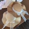 Women's Summer French Style Lace Bowknot Strapped Straw Hat Vacation Beach Sun Hat Wide Brim Sun Protection Hat for Seaside Trips