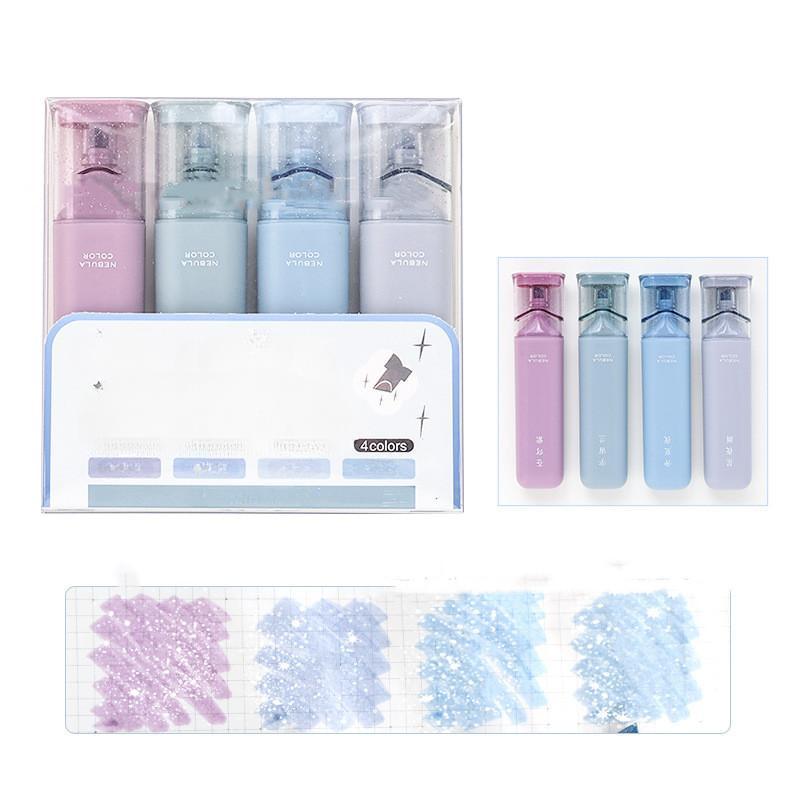 4Pcs Aesthetic Shiny Starry Sky Highlighter Pen Student Scrapbooking Notebook Paint Marker Stationery Kawaii School Supplies