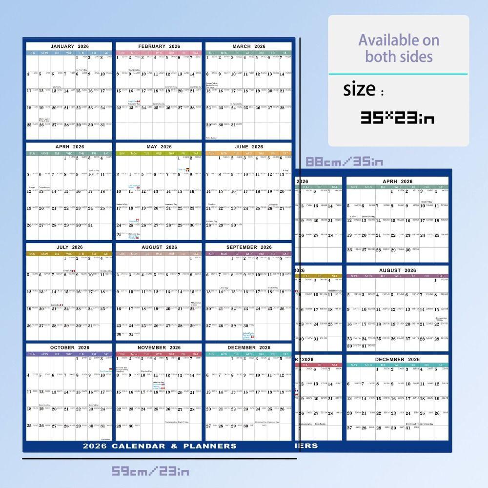 Стираемый Большой Настенный Календарь Двусторонний Планировщик Рабочего Графика для Домашнего Офиса и Школы