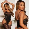 Sexy Rhinestone Fishnet Bodysuit Women Transparent Mesh Lingerie Jumpsuit Cosplay Costume Porno Outfit