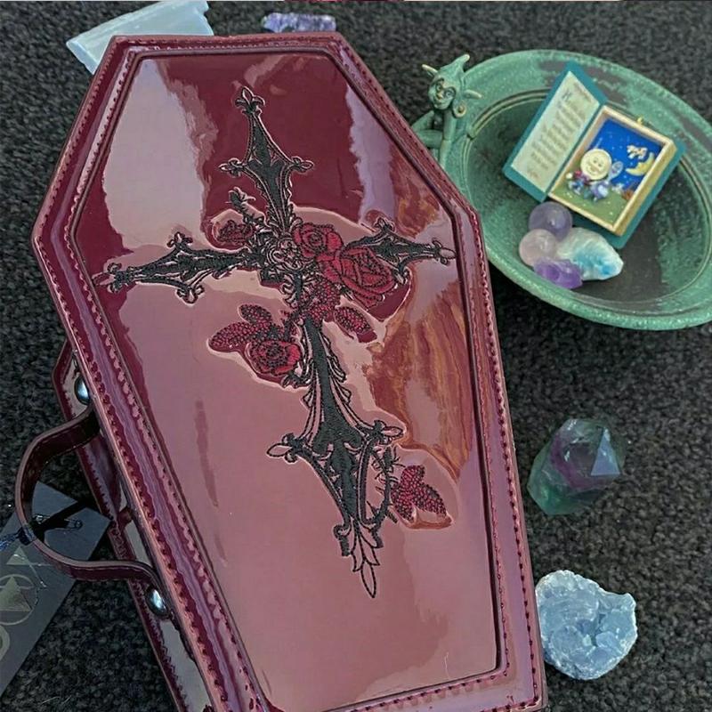 Готические кошельки и сумки в стиле Харадзюку для женщин, винтажная сумка через плечо с вышитым крестом и розой, в форме панк-конфина