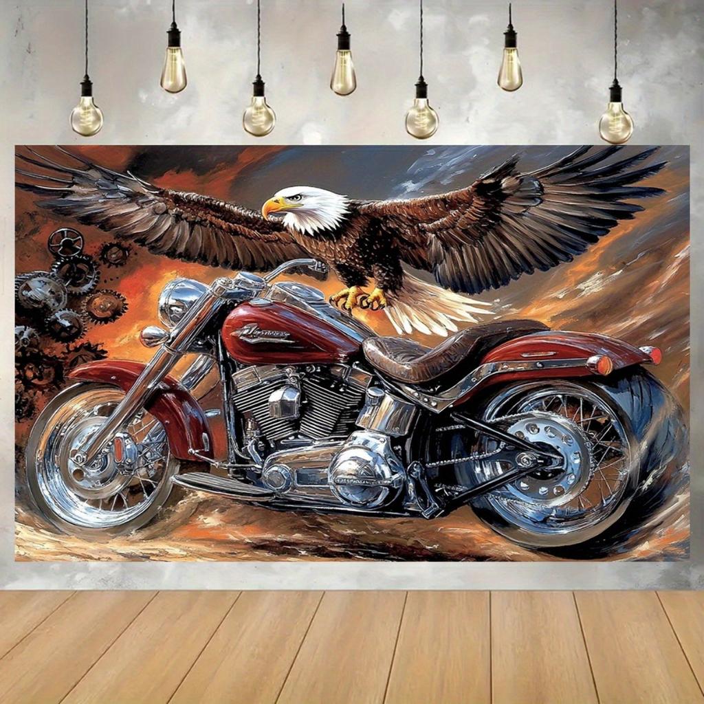 One banner with an eagle and motorcycle pattern - Extra-large size, made of durable material.XY
