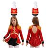 Girls Circus Drummer Costume Long Sleeve Sequined Bodysuit Fringe Epaulet Shoulder Mini Top Hat Accessory