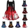 Women's Fashion Square Neck Casual Slim Christmas Printed Long Sleeve Dresses