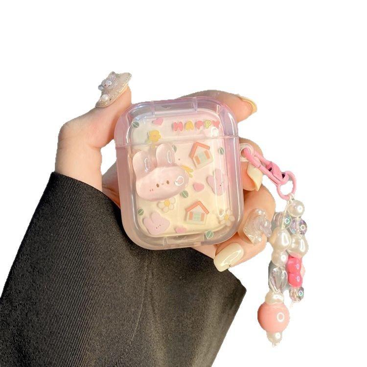 Ins girl heart розовый кролик для AirPods Pro защитный чехол apple 1 поколение 1 беспроводной чехол для наушников силикон