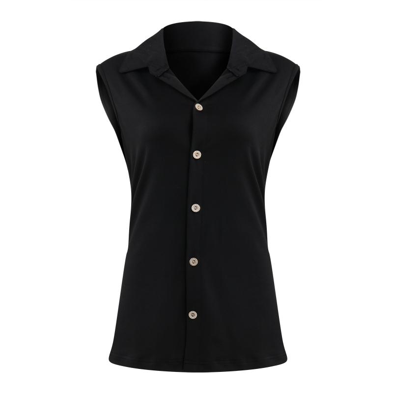 Топы и футболки Повседневный топ Рубашка с воротником-стойкой Женская безрукавка