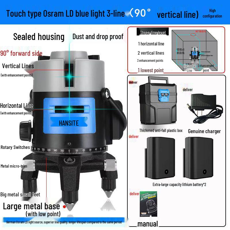 High-Precision Infrared Laser Level: 2 & 5-Line, Automatic, Indoor/Outdoor, Green & Blue Light