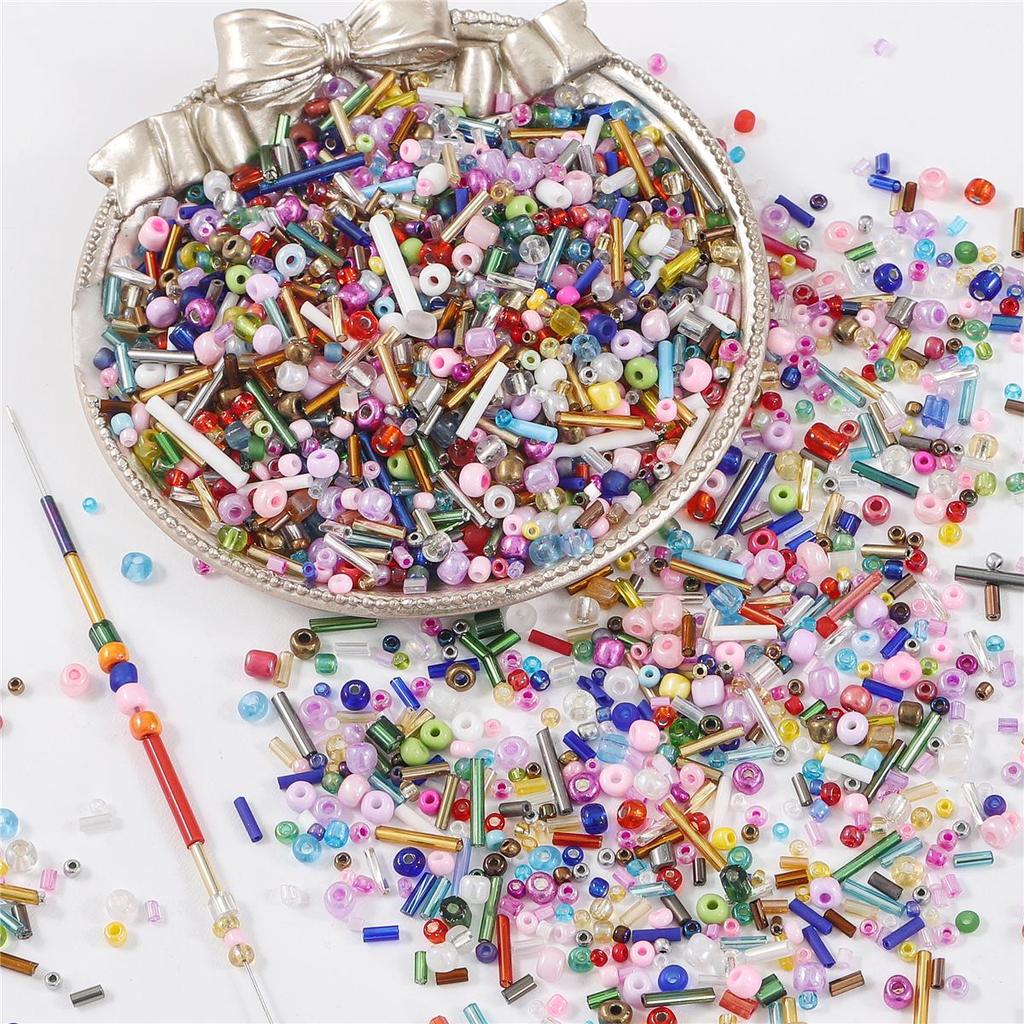 15000pcs Mixed Shapes Sizes Glass Seed Beads Multi Colors Round Bugle Glass Bead For DIY Jewellery Craf Making Garment Beading Embroidery Accessories