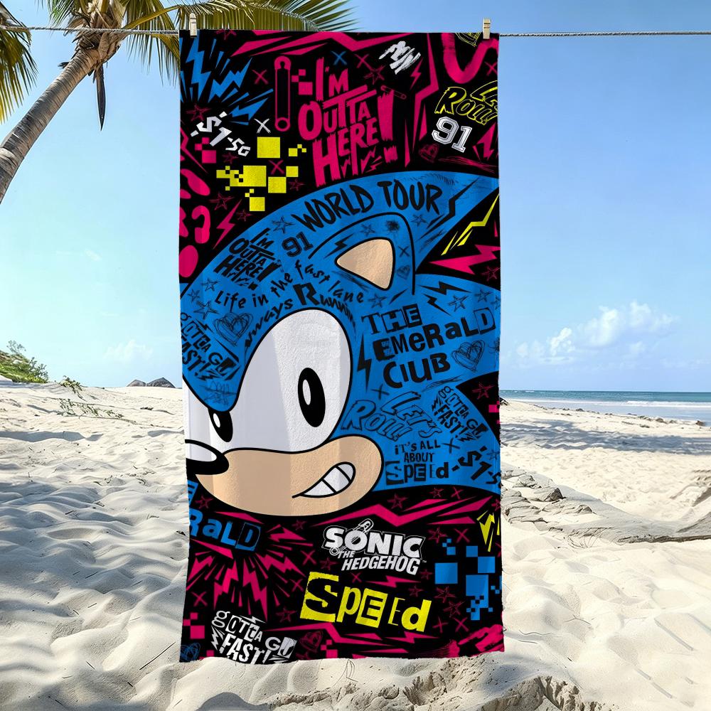 Полотенце для детей Соник Ёжик Speed S-Sonic, из микрофибры, быстросохнущее, песозащитное, для бассейна, пляжа, плавания, для мальчиков и девочек
