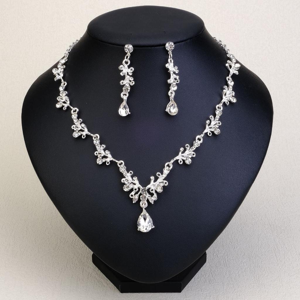 Комплект ювелирных изделий для новобрачных: Серьги и ожерелье из жемчуга и страз для женщин. Идеально подходит для трансграничных свадеб.