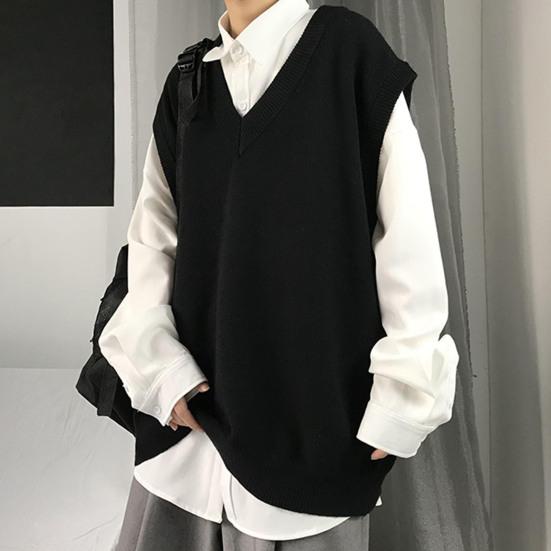 Мужской свитер с V-образным вырезом, однотонный универсальный весенний свитер без рукавов для школы