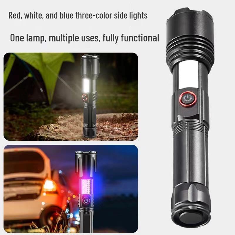 Rechargeable White LED Laser Flashlight - Super Bright, Long-Throw, Type-C Electric for Home Use