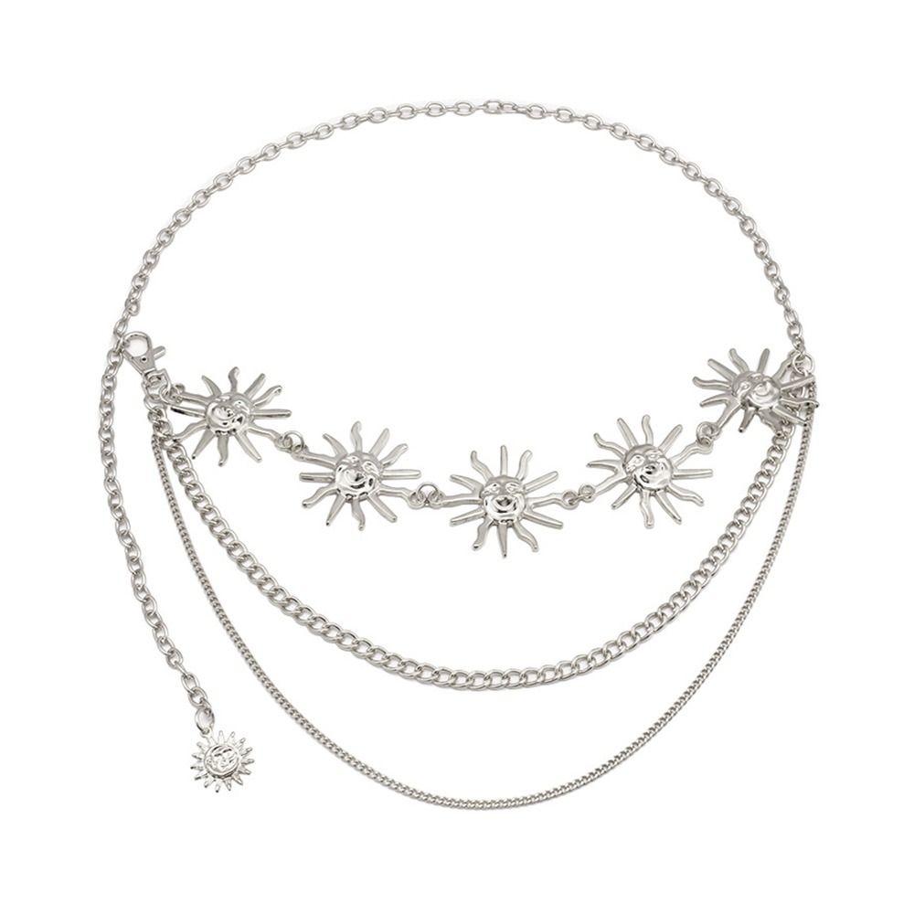 Fashion Hip Hop Metal Womans Layered Belt Sun Waistband Punk Waist Chain Dress Cummerbands