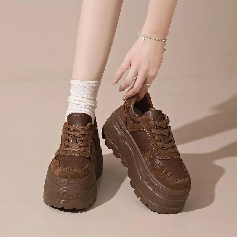 8 см новые женские кожаные кроссовки осень-весна повседневные кроссовки для ходьбы толстые зимние плюшевые высокие спортивные туфли для скейтборда женские