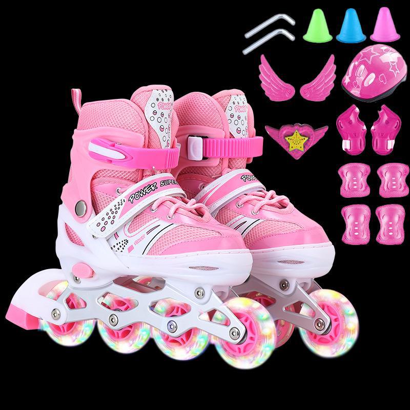Регулируемые детские роликовые коньки - полный комплект, цветной