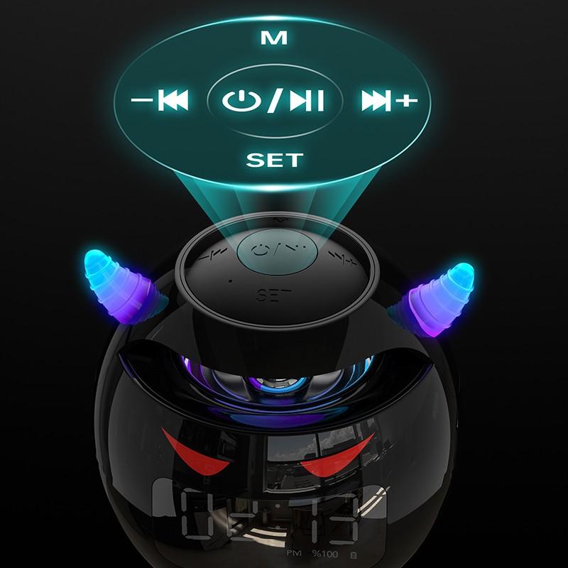 Портативный милый маленький дьявол AI умный Bluetooth-динамик 3D стерео сабвуфер мини светодиодные цифровые часы будильник водонепроницаемая музыкальная шкатулка HIFI