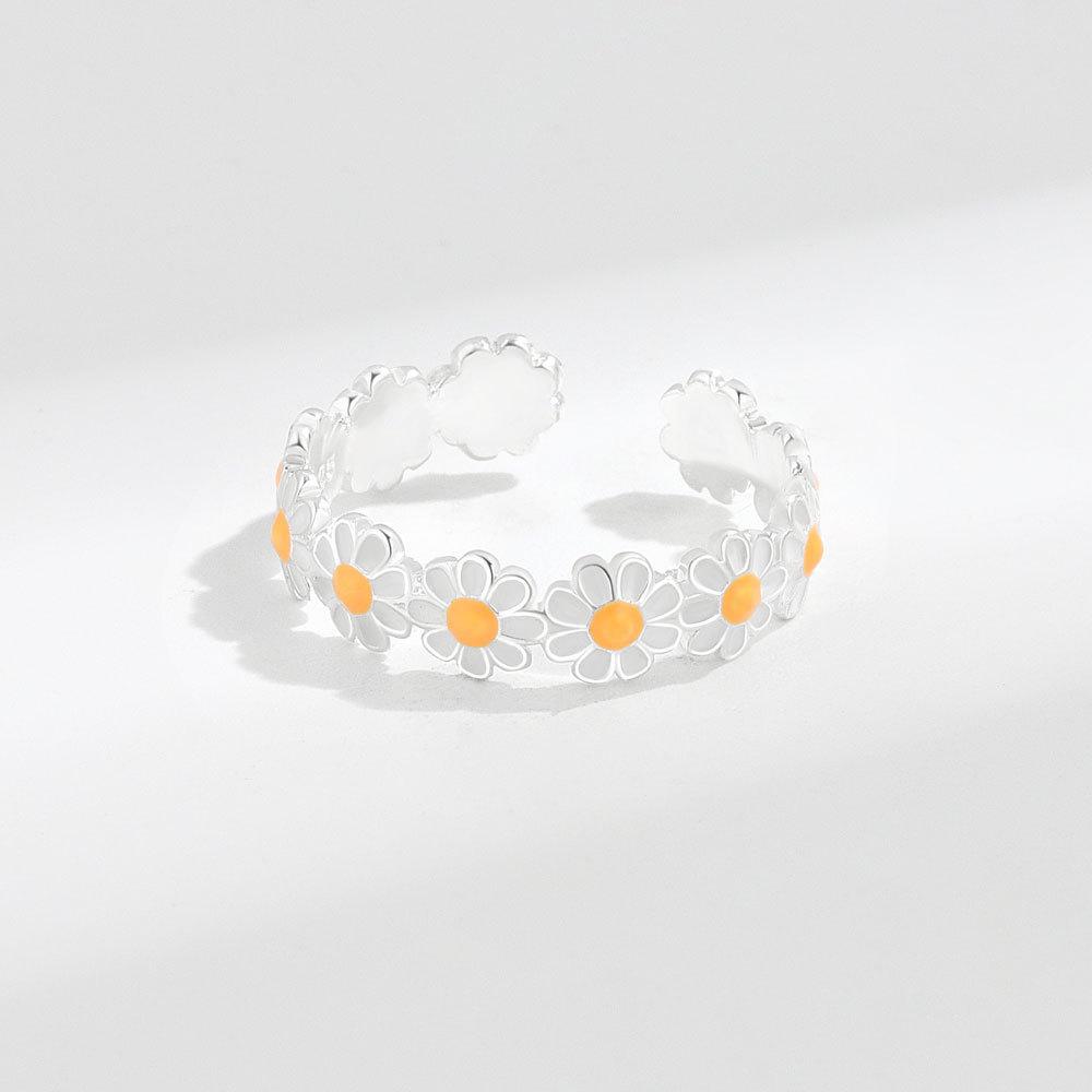 Rings For Women Daisy Flower Trendy Korean Style Sweet Cute Finger Ring Open Adjustable Rings Jewelry Gift