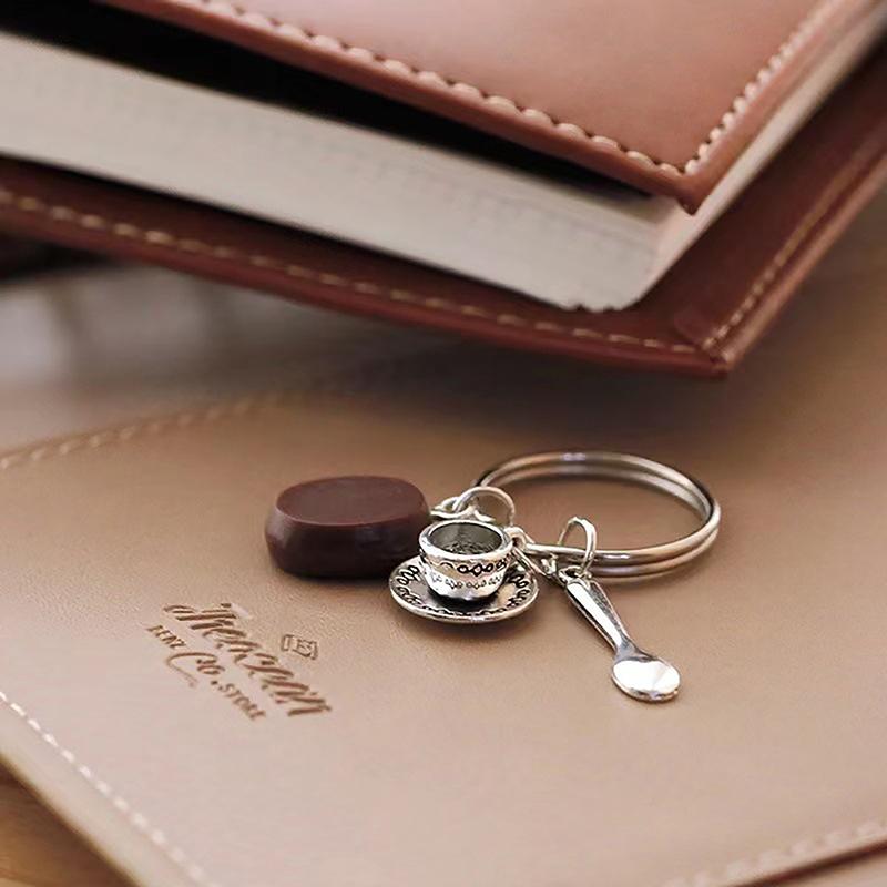 1Pc Afternoon Tea Casual Keyring Simulated Mini Coffee Bean Metal Keychain Coffee Cup Tea Pot Personalized Bag Pendant
