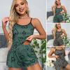 2Pcs/Set Lady Homewear Top Shorts Suit Heart Print Sleeveless Backless Shirring Vest Elastic High Waist Short Pants Camis Shorts
