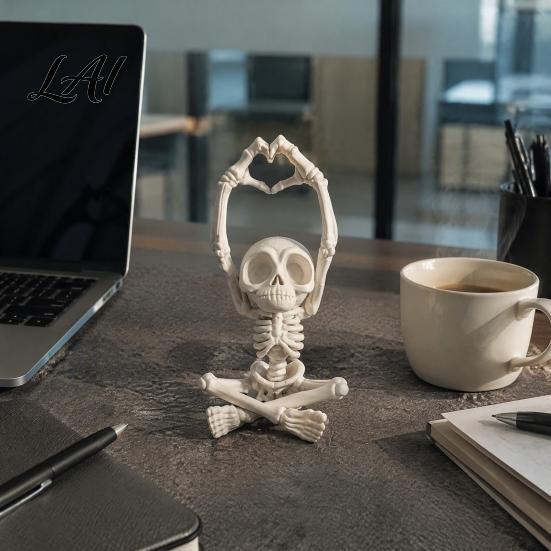 Funky Home Accent Piece Heart-Matching Skull Ornament 3D Printed Skeleton Statue Gothic Novelty Bone Texture Statue Compact Size Sculpture