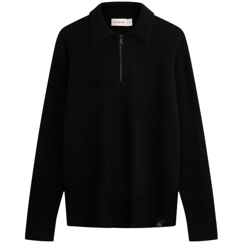 Calvin Klein Ss25 Early Spring Solid Color Half Zip Open Collar Knitted Sweater Men Sweater Space-Black J326738